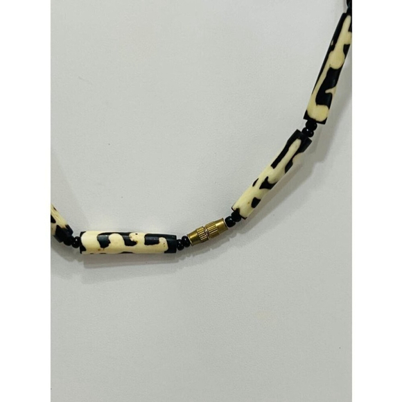 African Batik Bone Tribal Beads Statement Necklace - Picture 4 of 5